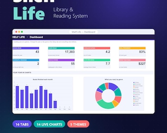 Book Tracker & Library Catalogue Spreadsheet | 5 Themes, Auto-Linking (Digital Download)