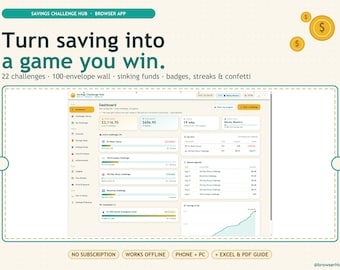 Savings Challenge Hub App, 100 Envelope, 52-Week, Sinking Funds (Digital Download)