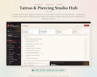 Tattoo Studio Hub, Appointment Book, Excel Sheet, Artist Splits, Consent Forms (Digital Download)