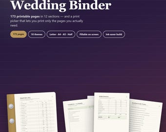 Printable Wedding Planner Binder, 173 Pages, Print Only The Pages You Need, Letter A4 A5 Half Letter, Offline HTML File, No Canva