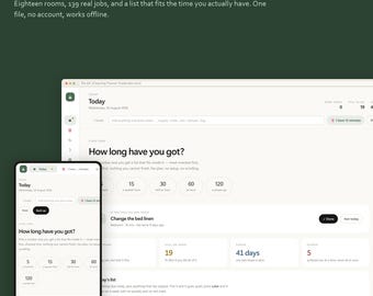 Cleaning Planner App, 18 Rooms, 139 Jobs, Offline HTML File (Digital Download)