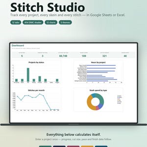 Cross Stitch Planner Spreadsheet, Google Sheets & Excel WIP Tracker, DMC Floss Inventory, Pattern Stash Log, Project Organizer