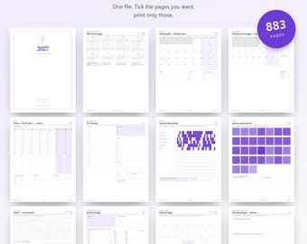 2027 Dated Planner Printable Bundle | 883 Pages, Print Only the Pages You Pick | Journal, Habit Mood Budget Trackers | A4 A5 Letter PDF