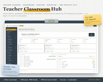 Teacher Classroom Hub: Private Gradebook, Planner, Attendance, Behavior Tracker (Digital Download)