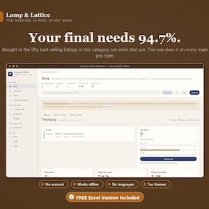 Könnte beinhalten: Eine digitale Benutzeroberfläche für die Lamp & Lattice Pflegeschul-Lernsoftware. Der Bildschirm zeigt ein Dashboard mit akademischen Tracking-Tools, einschließlich einer Schreibtischansicht, Kurslisten und Prüfungsplänen auf braunem Grund.