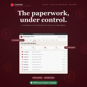 Planificador de mudanzas a Canadá, lista de verificación, presupuesto y registro de embalaje (descarga digital)