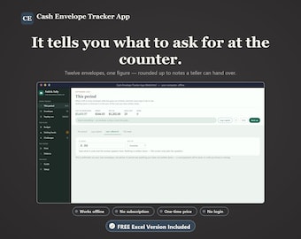 Cash Envelope Tracker App | Offline Budgeting, Payday Run, Sinking Funds (HTML File)