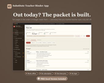 Substitute Teacher Binder App | Offline Sub Plans, Class Lists, Emergency Packet (HTML File)