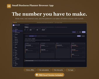 Small Business Planner, Break-Even Tracker, Bookkeeping Template (Excel, Notion, PDF)
