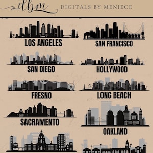 California Cityscape Skyline Clipart Bundle: Los Angeles, San Francisco (PNG, SVG)