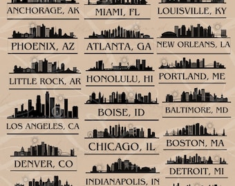 US City Skyline Bundle: 50 States, PNG/SVG Files (Digital Download)