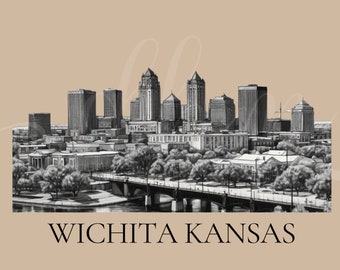 Custom Wichita Kansas Cityscape Skylines City Digital Clipart Bundle PNG SVG Art Files Tumbler Printable Instant Download Home Office Decor