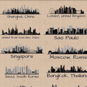 City Skylines Clipart Bundle: World Cities PNG SVG Files (Digital Download)