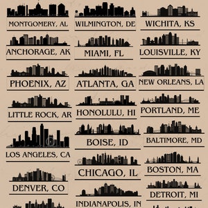 50 States cities cityscape skylines digital clipart Bundle DTF PNG SVG files Digital Art commercial use graphics