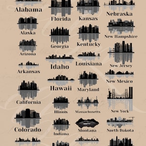 50 States Skyline Shadow Art: SVG PNG Clipart Bundle (Digital Download)
