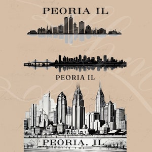 Peoria IL City Skyline bundel Clipart Illinois State Cityscape Graphics Dtf PNG SVG-bestanden Home Office Decor School Craft Supplies