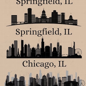 Chicago Illinois City Skylines Bundle SVG PNG Dtf Arquivos DIY Decoração para casa Suprimentos para artesanato Designs de arte de horizonte moderno Viagem Clipart Gráficos