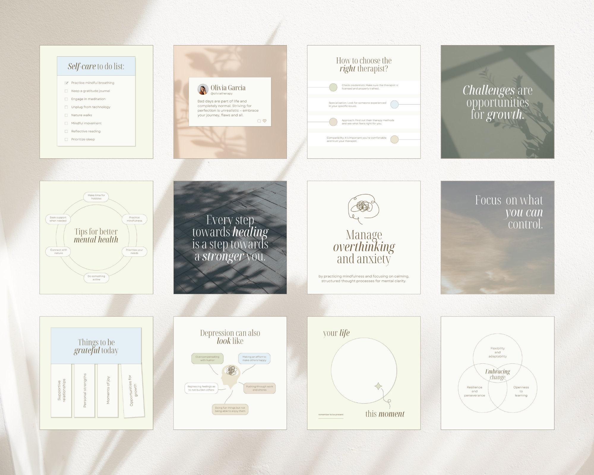 Therapist Canva Templates, Mental Health Content, Wellness Instagram ...