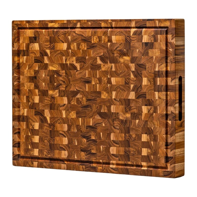 Extra Large End Grain Teak Wood Cutting Board 24x18x1.5 In. Cured With