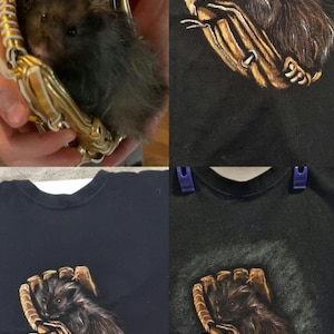 Custom pet portrait, bleach amd acrylic painted t-shirt