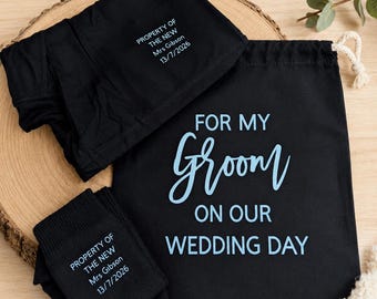 Personalised Groom Gift Set, Boxers, Socks & Bag, Wedding Day