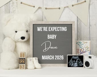 Editable Pregnancy Announcement Template: Teddy Bear, Letterboard (Digital Download)