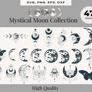 Hand-Drawn Mystical Moon Collection — 47-Element SVG / PNG / EPS / dxf Bundle | Boho Celestial Clipart for Cricut & Sublimation