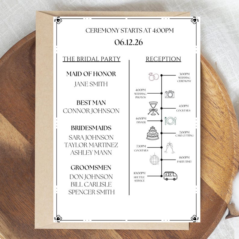 Wedding Program Fan Template, Editable Canva Modern Minimalist Wedding ...