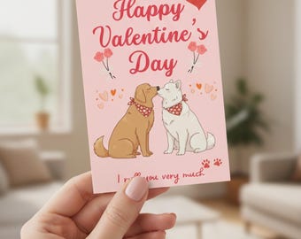 Biglietto di San Valentino per cani PNG / Biglietto di San Valentino per amanti dei cuccioli, modificabile e stampabile / Modello di biglietto di San Valentino / Download digitale per amanti degli animali domestici