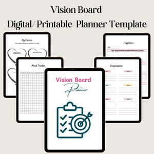 Vision Board planner canva template – 36 page editable KDP Interior, pdf/jpg/png, goal setting journal, daily planner, instant download
