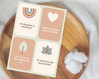 Self Love Affirmation Cards Printable | Self Compassion Card Deck | Mindfulness Wellness Affirmations | Positive Quote Cards Download