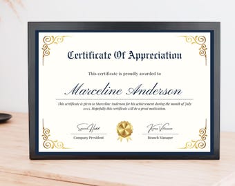 Elegant Certificate of Appreciation Template – Printable Gold Award for Work, School & Recognition Events