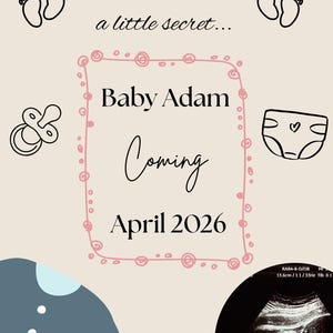 Plantilla digital de anuncio de embarazo para Canva: póster editable con anuncio de bebé y ecografía (descarga digital)