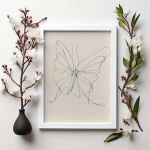 Minimalist Butterfly Line Wall Art, Minimalist Poster, Line Art Wall Decor, Black and White Line Drawing, Butterfly Art, digital print #3