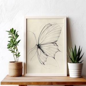 Minimalist Butterfly Line Wall Art, Minimalist Poster, Line Art Wall Decor, Black and White Line Drawing, Butterfly Art, digital print #2