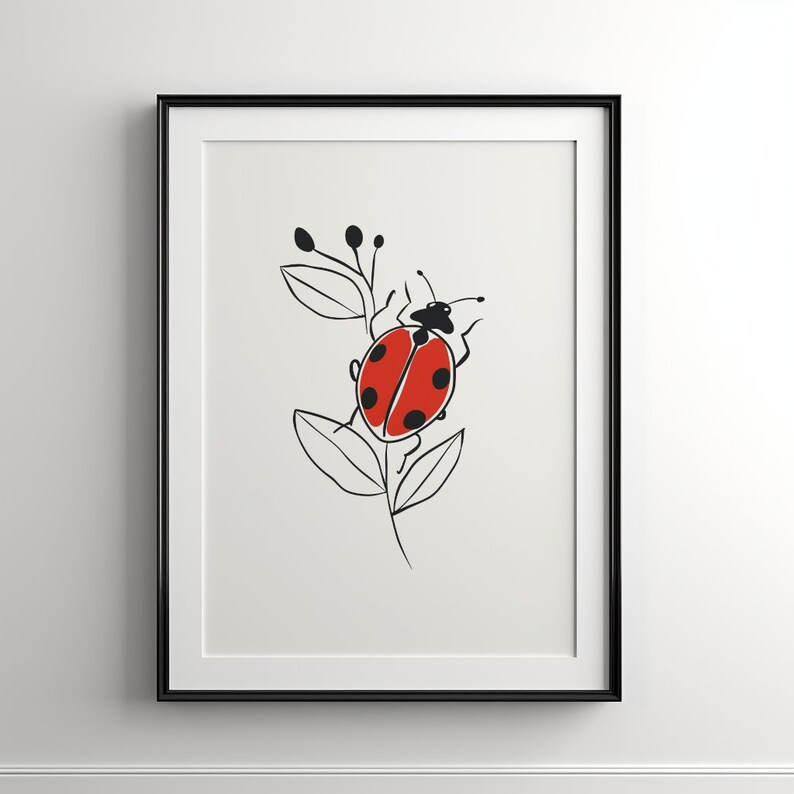Minimalist Ladybug Wall Art, Minimalist Poster, Line Art Wall Decor ...