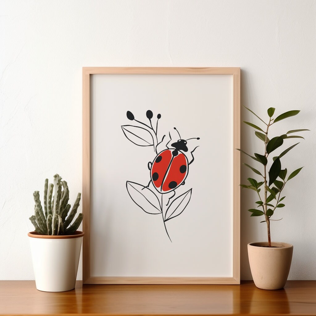 Minimalist Ladybug Wall Art, Minimalist Poster, Line Art Wall Decor ...
