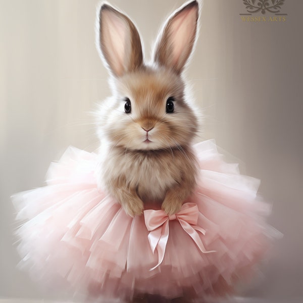 PHYSICAL Giclée fine-art print - Ready to Frame ~ Tutu Ballerina Bunny Kids Bedroom ~ Children's Playroom Easter Rabbit Art 23G