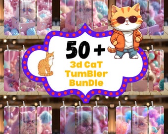 50+ Cat Tumbler Wrap Bundle Png, 20oz Skinny Cat Mega Designs, 3D Cat lovers Sublimation Straight Tumbler, Cat Mom Gifts, Commercial Use