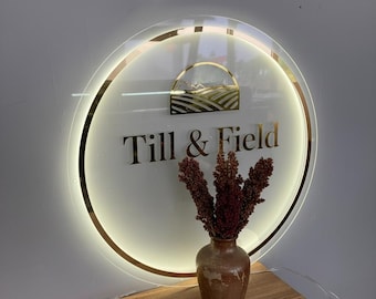 Letrero retroiluminado de acrílico personalizado / Letrero para puerta de oficina / Letrero de bienvenida personalizado / Letrero comercial / Letrero de salón