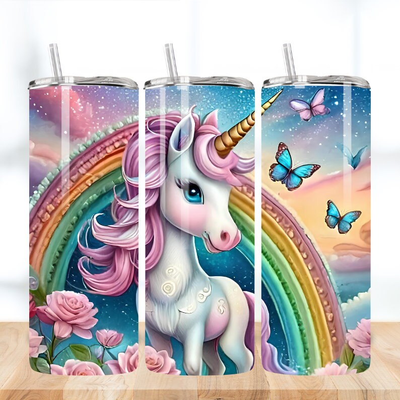 50 3D Einhorn Tumbler Wrap Bundle, 20 Unzen Sublimations-Designs, Einhorn Kinder Tumbler, digitaler Download, kleines Mädchen Tumbler, Einhorn Clipart Bild 9