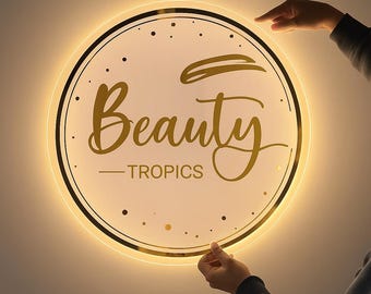 Letrero con logotipo comercial personalizado en 3D, letrero acrílico, letrero acrílico redondo, letreros retroiluminados, decoración de pared para oficina, letrero para salón