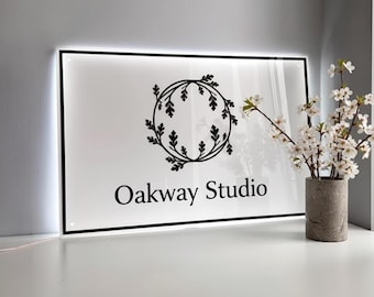 Letrero comercial retroiluminado de acrílico 3D esmerilado / Letrero con logotipo comercial personalizado / Letrero de bienvenida de acrílico / Letrero para puerta comercial
