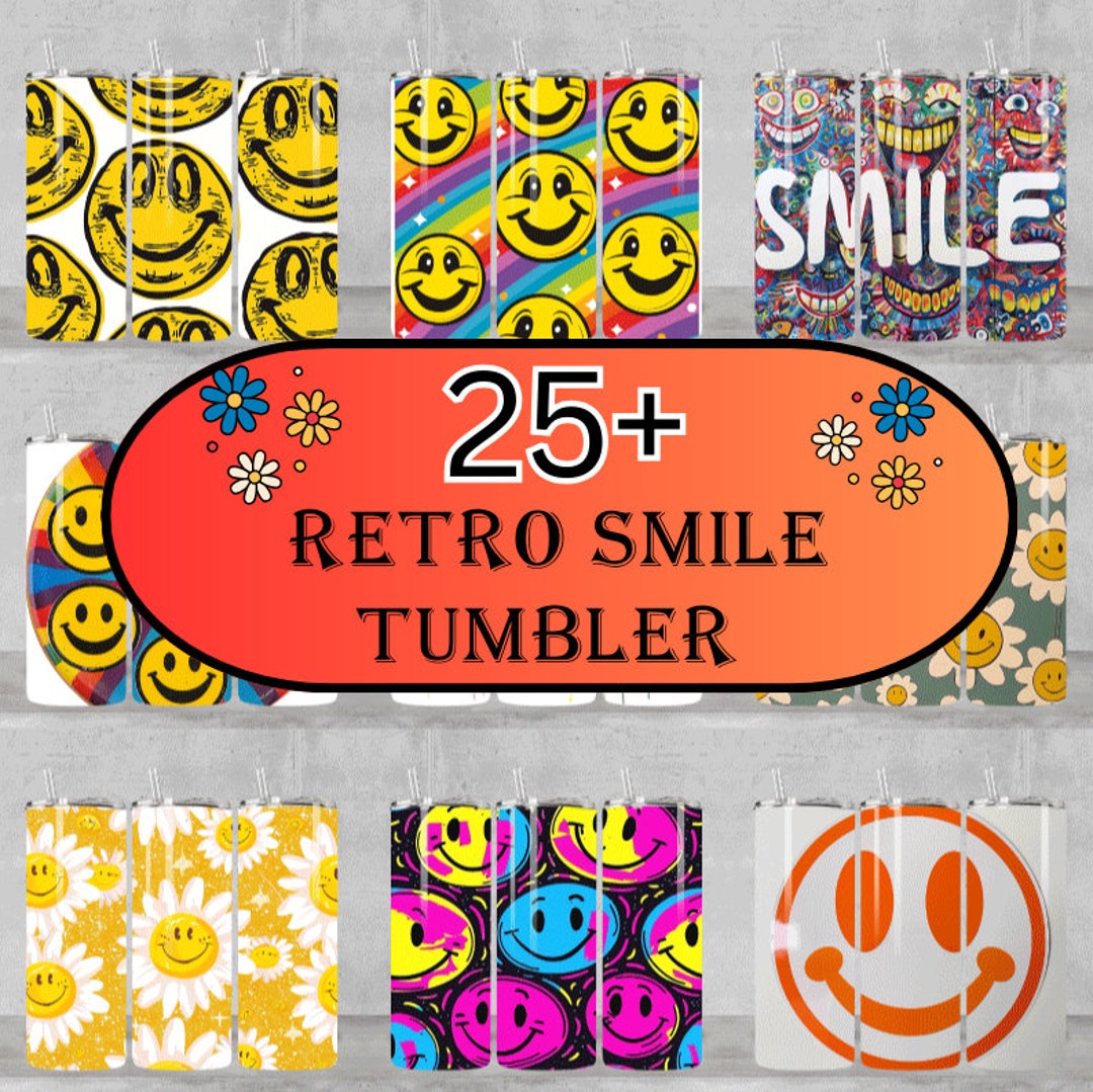 25 Retro Daisy Smiley Face Tumbler Wrap, 20oz Skinny Retro Smiley ...
