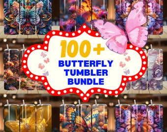 100+ Butterfly Mega Tumbler Wrap Bundle, 20oz Skinny Rainbow Butterfly, 3D Butterfly Straight, Butterfly Sublimation Designs, Commercial Use