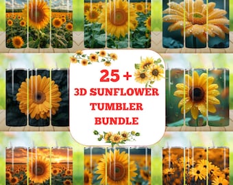 25+ Sunflower Tumbler Wrap, Sunflower Gifts, 3D Sublimation Tumbler Png, Sunflower Clipart, Bright Sunflower, Digital Download, Spring Flowr