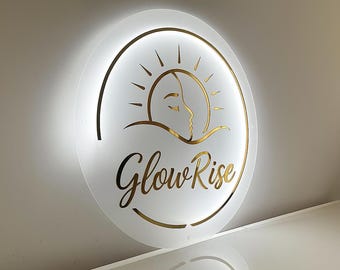 Letrero con logotipo comercial 3D personalizado, letrero acrílico personalizado, letrero retroiluminado, letrero comercial, letrero con nombre de salón, decoración de pared para negocios