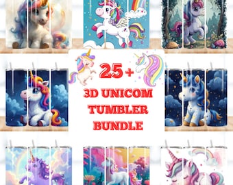 25+ 3D Unicorn Tumbler Wrap Bundle, 20oz Sublimation Png Designs, Little Girl Tumbler, Commercial Use, Unicorn Gifts, Tumbler For Kids
