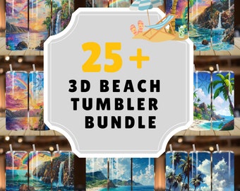 25+ 3D beach designs Tumbler Wrap, 40oz Skinny Beach Summer Tumbler, Beach Sunset Sublimation Designs, Digital Download, Straight Tumbler
