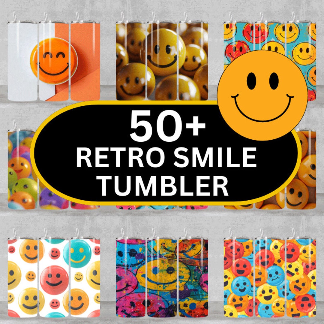 50 Retro Daisy Smiley Face Mega Tumbler Wrap Bundle, 20oz Skinny ...